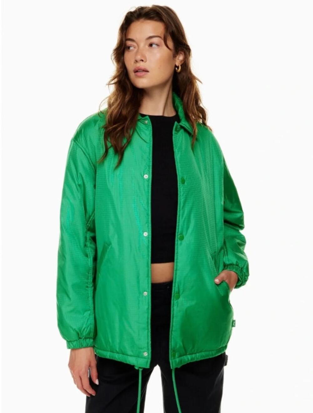TNA Coaches Insulated Jacket Green Water Resistant Short Puffer Coat Women's 2XS